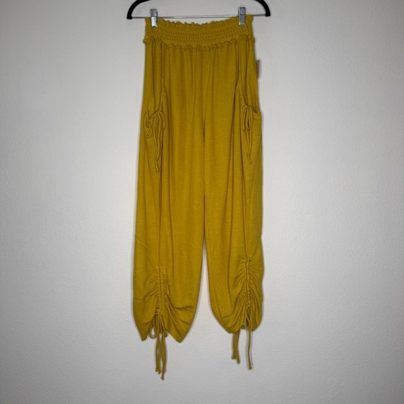 Free People Pants - Free People Beach Mustard Balloon Harem Pants Ruched Ankles Pockets NWT Size XS